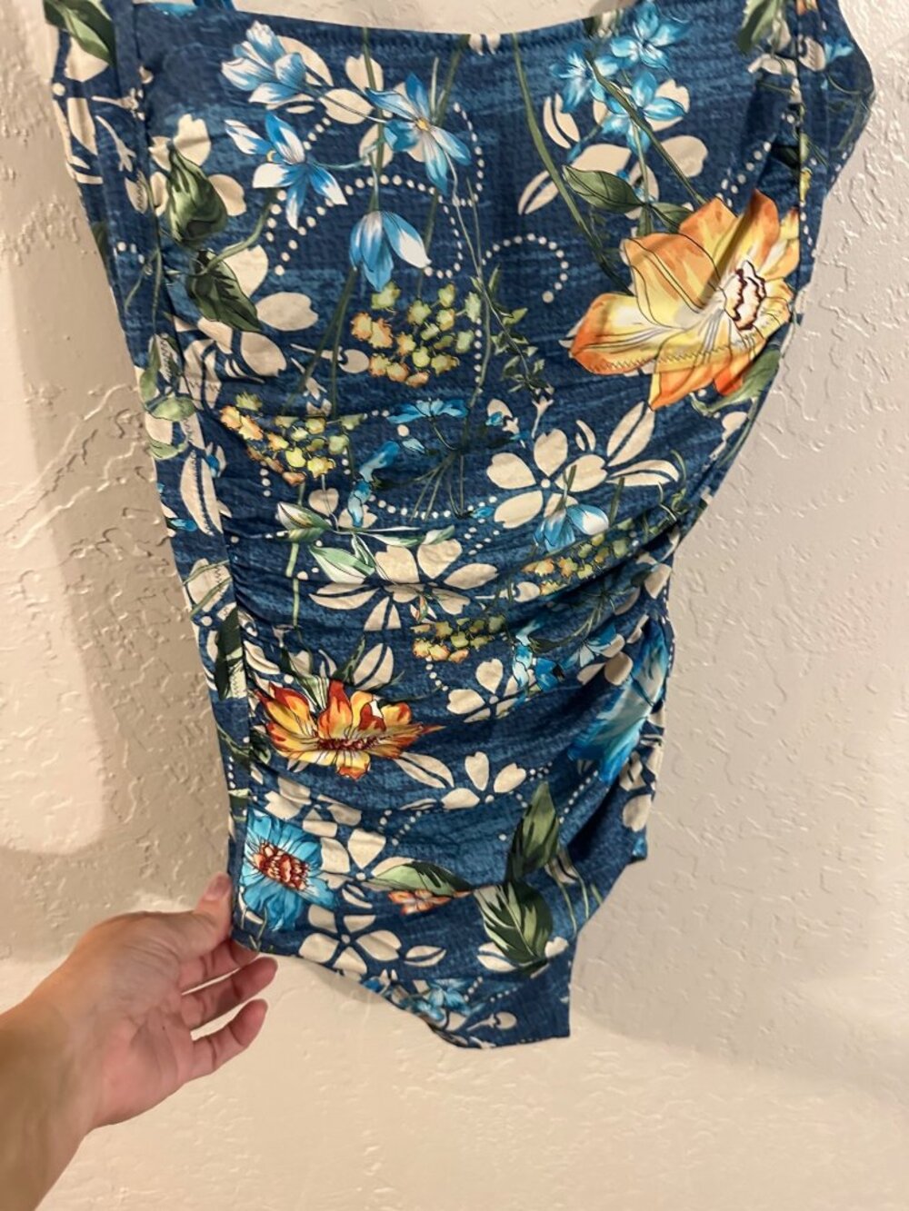 Johnny Was XL Floral One Piece Ruched Ciaga Square Neck Hawaiian Swimsuit - Picture 3 of 11